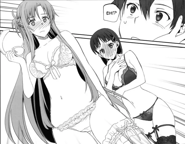 That time Asuna and Suguha teamed up to give Kirito his early birthday present in bed...