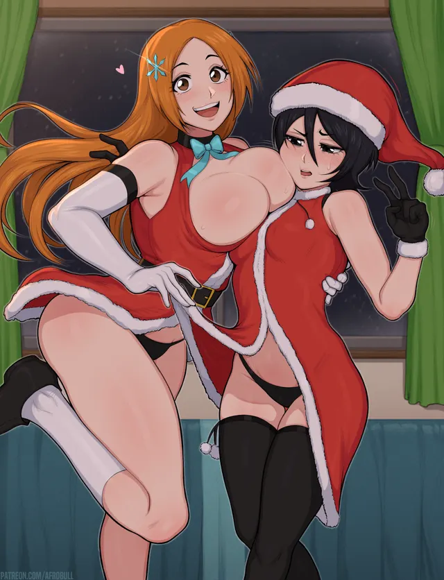 Orihime and Rukia know how to give a good christmas present (Afrobull)