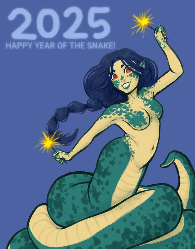 Happy year of the snake! (swipe for a reveal!) [art by me]
