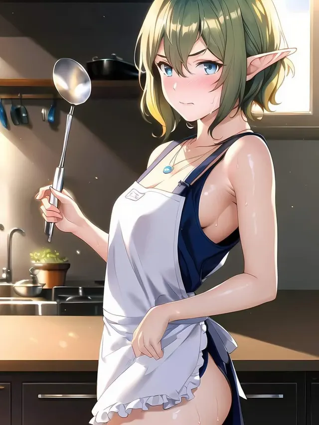 Elf girlfriend cooking you dinner (sauce unknown)