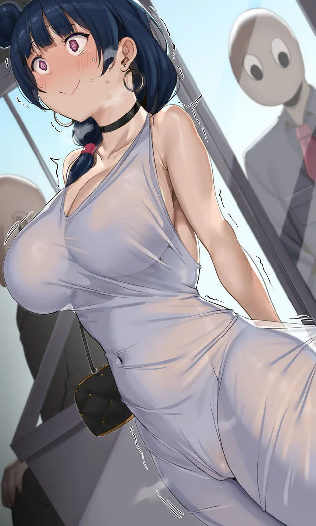 Her dress stuck on door