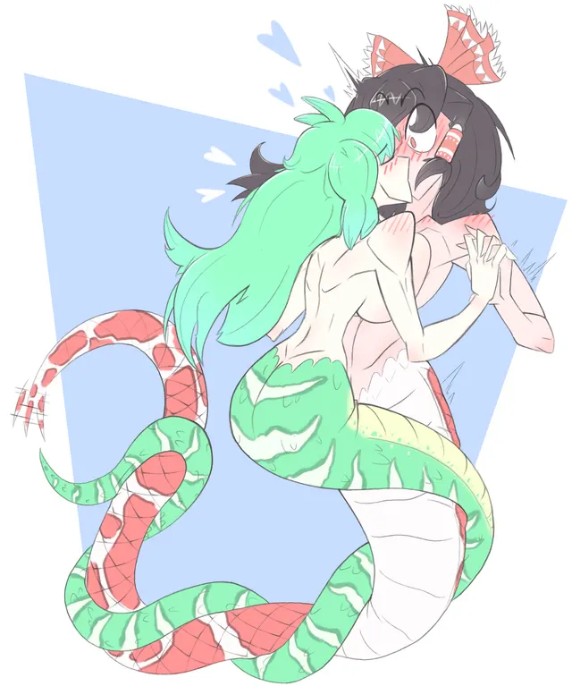 Reimu x Sanae Lamia Make out session by @plantsoup