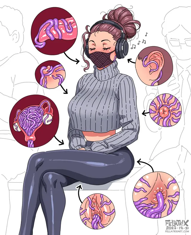 Complete symbiose with a tentacular alien pet (art by Fellatrix)