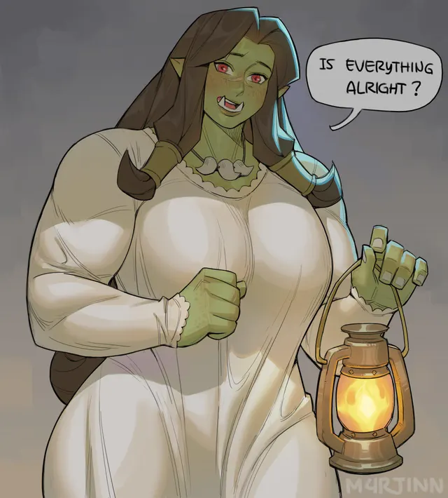 Buff orc lady in a pretty white dress (m4rjinn)