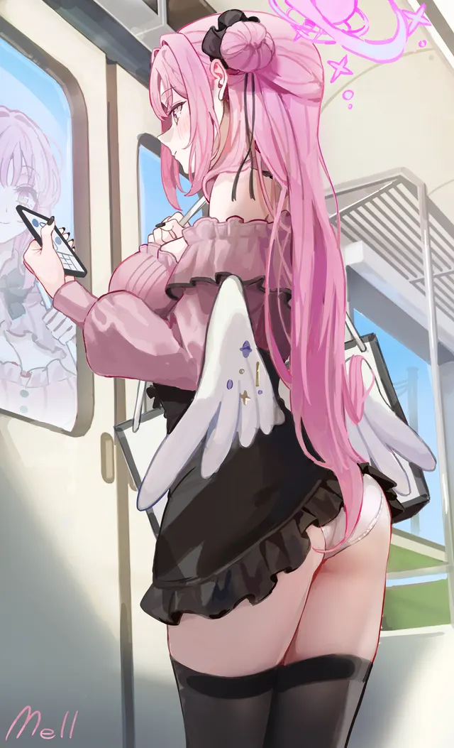 "Teacher~ I’m leaving now!" - Jirai Kei Mika on the subway (Mell) [Blue Archive]