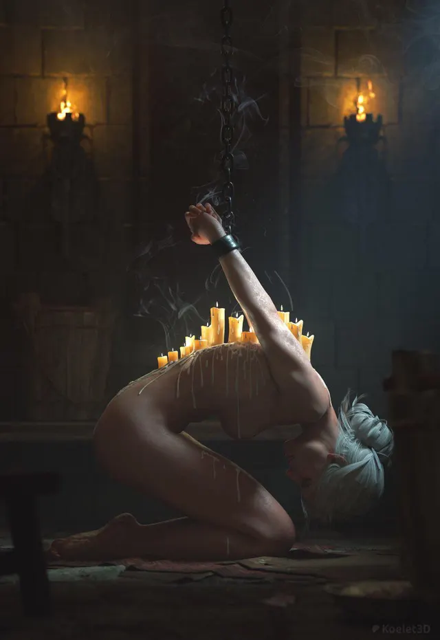 The defeated general has been suffering for hours, but this was merely a primer for her new life, as unbeknownst to her, the invaders who bested her in combat will be holding a public auction when the last candle burns out, and she will be the most valuable item. (koelet3d)