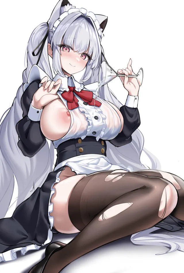 Maid pouring water on herself