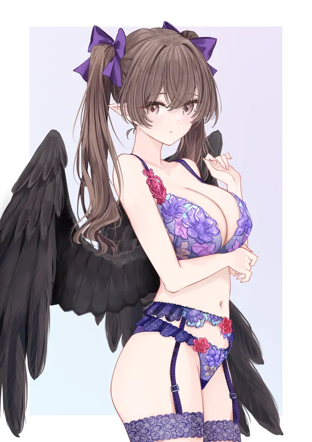 Wearing really fancy purple lingerie