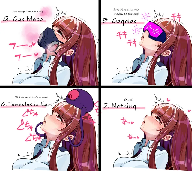 Pop quiz from [chibotakun]! What should go on the face when brainwashing a heroine?