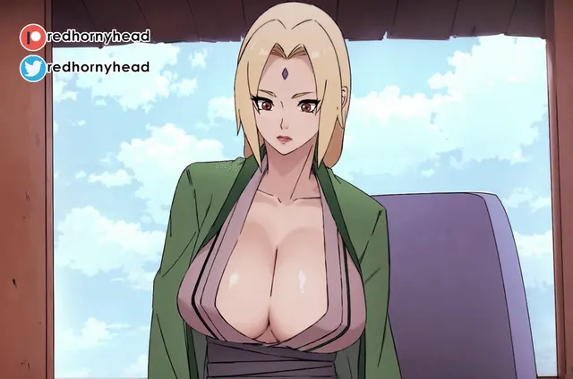 Tsunade popping out of her clothes🤤🥺 (artist: redhornyhead)
