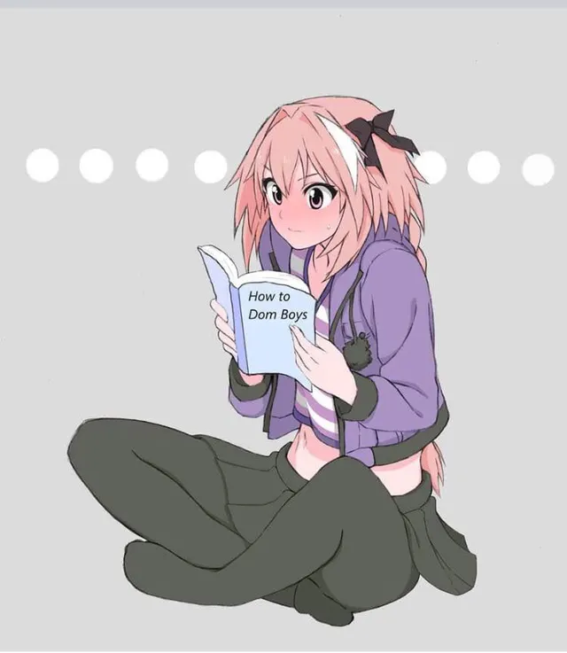 Flustered Astolfo reading his bottom book