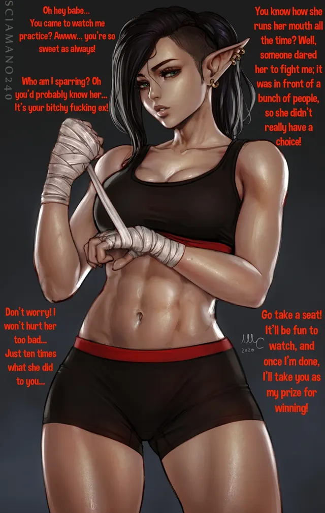 Your new girlfriend has been way better treating you than your abusive ex ever has. You soon find out she wants to teach your ex a lesson... [Artist: Sciamano240] [Elf] [Protective Girlfriend] [Fit Girl] [Implied Sex] [Revenge/Payback?]