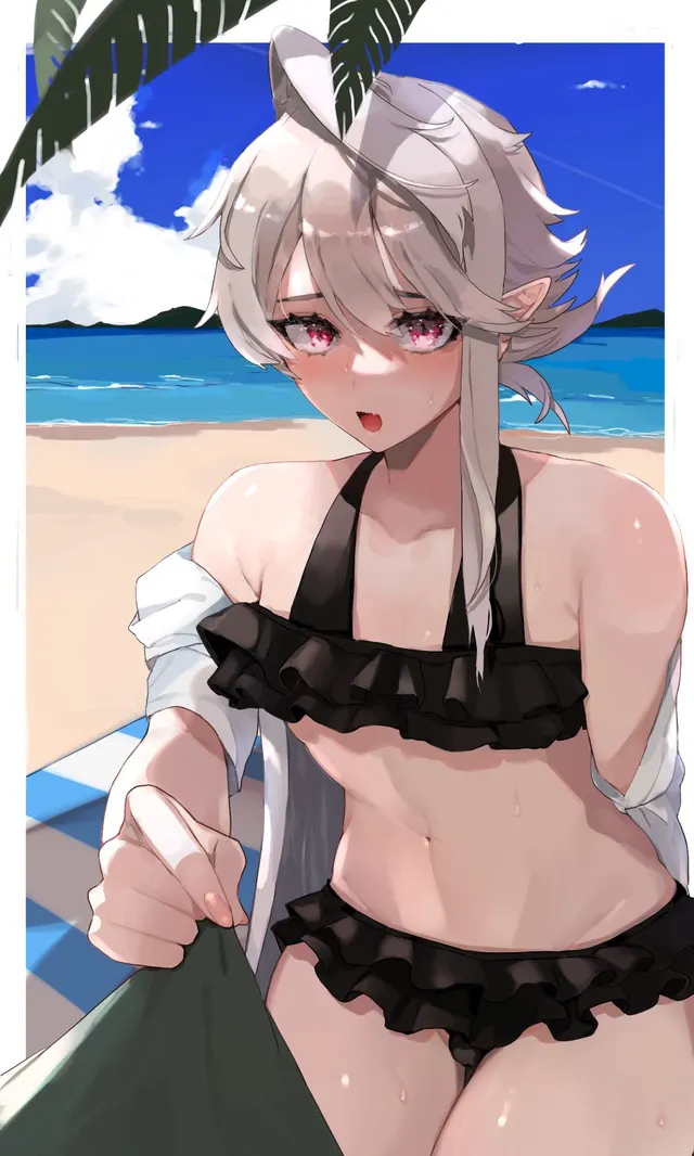 H-how do I look? I'm wearing a bikini just because you asked, even though I'm a boi