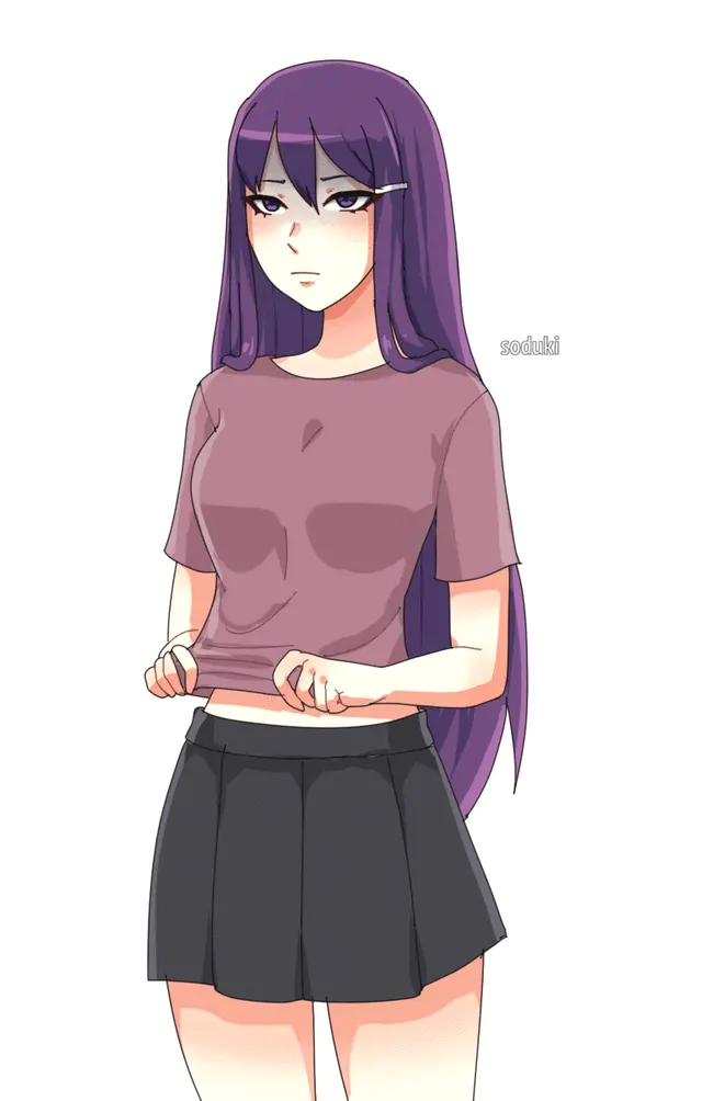 Yuri Lifting Hers Shirt (Artist: soduki)
