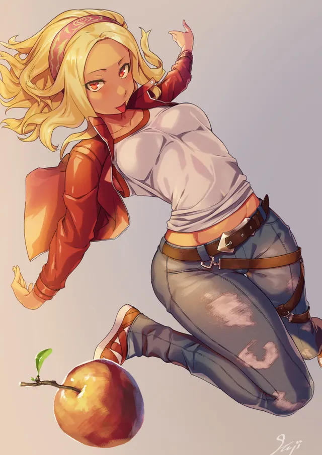 Blond hair, gorgeous eyes. A wet shirt leaving just a little midriff. I love this.