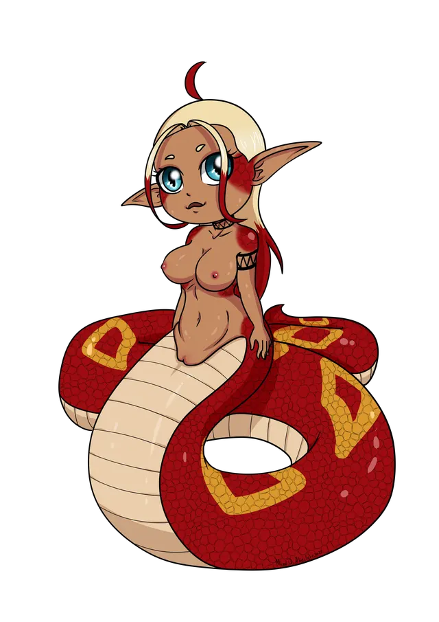 Chibi Naked Lamia! (inked and coloured - art by me)