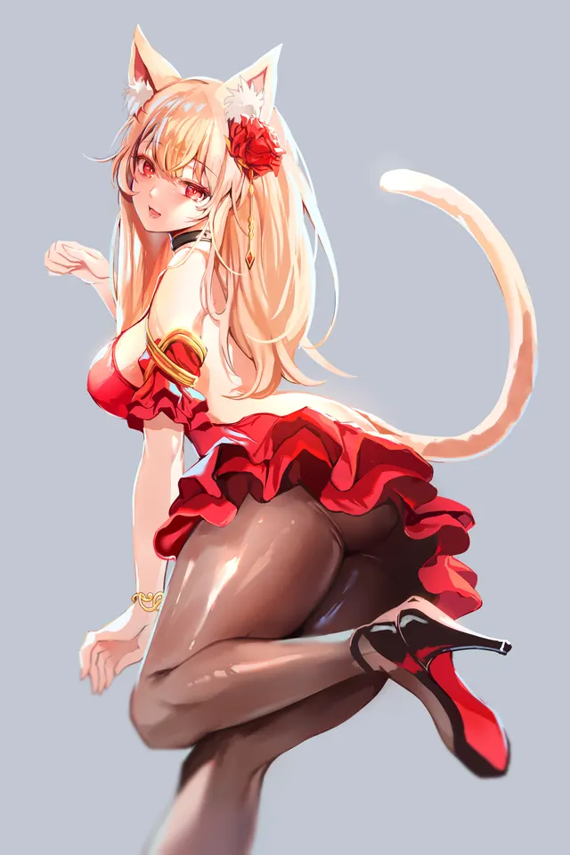 Neko in a red dress