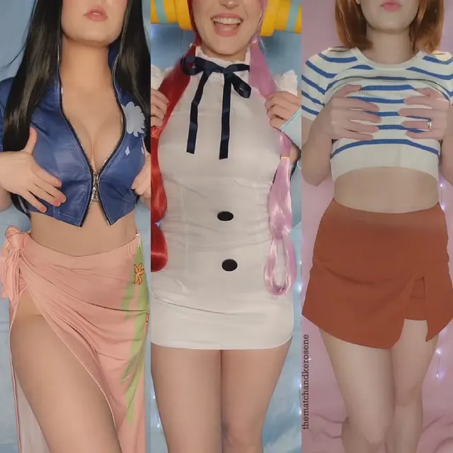 Me as Robin, Uta, and Nami, stripping for you. (thematchandkerosene)