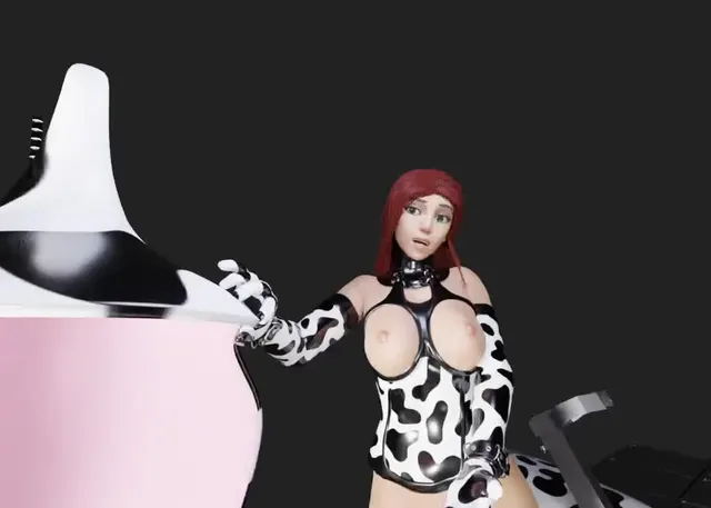 Milking machines and cow print is trending! Quick, combine ALL the themes! (POV entering a machine)